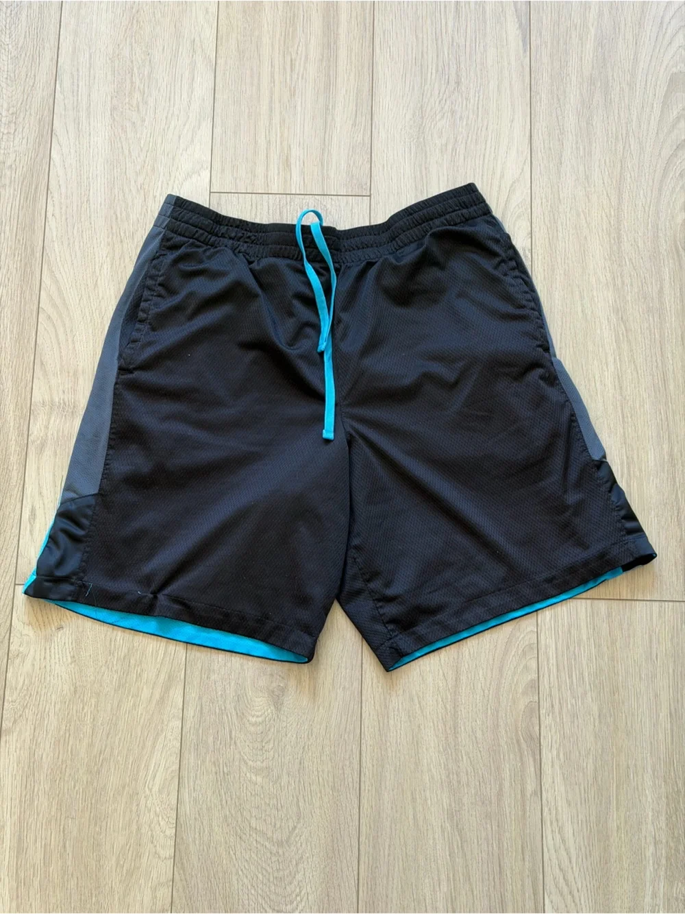 Men's Black Athletic Shorts with Blue Side Panels